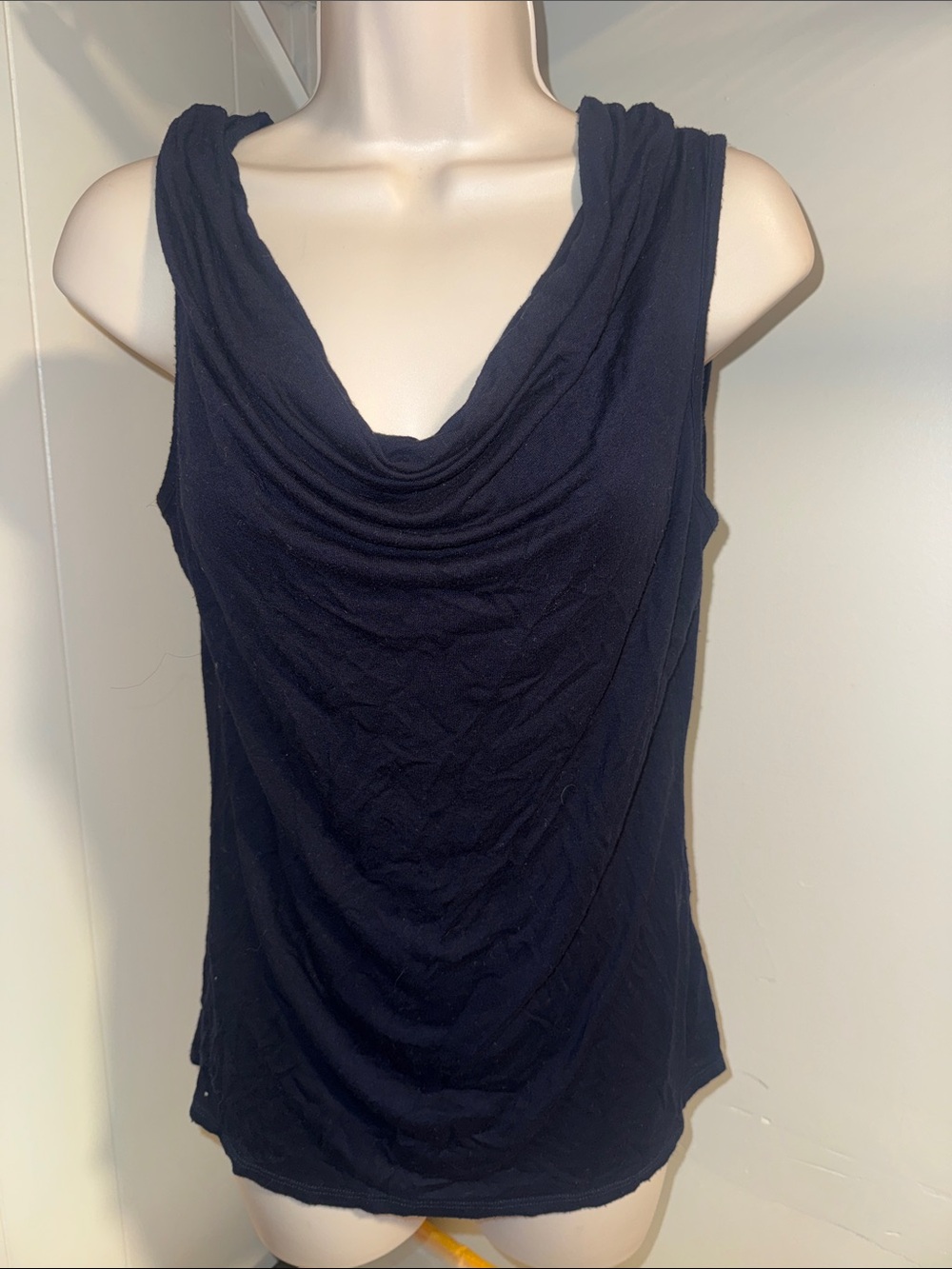Sleeveless Draped Cowl Neck Tank Top - Navy blue